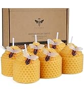 DEYBBY Natural Beeswax Candles Set of 6, Small Bee Votive Candles with Little Bee Decorations as ...