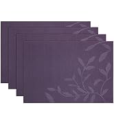 SHACOS Woven Vinyl Placemats Set of 4 Purple Leaf Pattern Place Mats Wipe Clean Durable PVC Heat ...