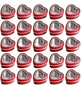 Thintinick 25-Pack 2oz Empty Heart Shaped Mini Metal Tins with Clear View Window Lids for Candle ...