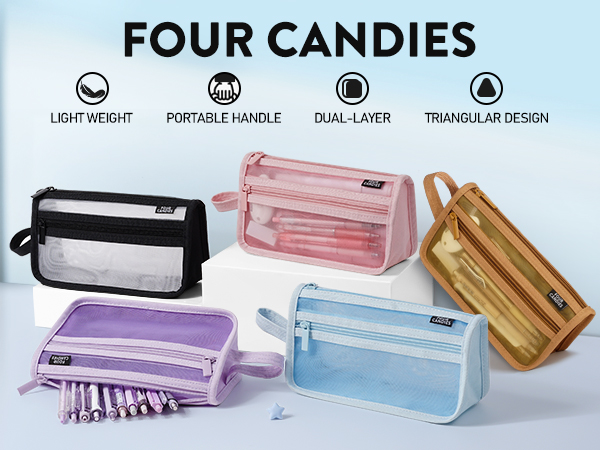 clear grid mesh pencil case