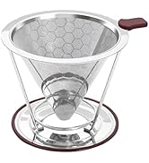 HAPYHOOM Pour Over Coffee Dripper Stainless Steel Coffee Filter Metal Cone Filter Paperless Reusa...