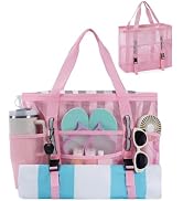 WANDF Mesh Beach Bag for Women, Large Beach Tote Bags with 40oz Tumbler Side Pockets, Family Pool...