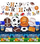 143 PCS Sports Birthday Party Decorations - Includes Plates, Napkins, Cups, Banner, Hanging Swirl...