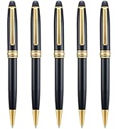 5 PCS Black Ballpoint Pens with Extra Refills Set, 1mm Medium Point Black Ink, Great Smooth Writi...