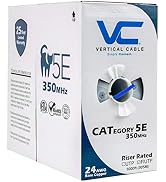 Vertical Cable Cat5e, 350 MHz, Shielded, 24AWG, Solid Bare Copper, 1000ft, Bulk Ethernet Cable, Blue