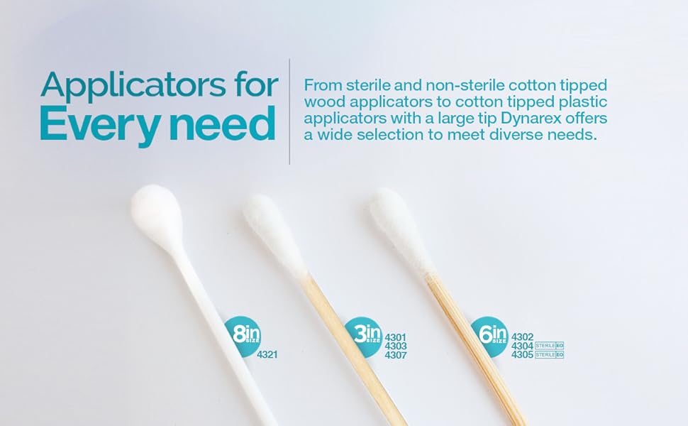 dynarex applications for every need 8 inch 3 inch 6 inch sterile non sterile cotton tipped