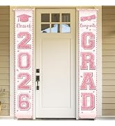 Pink Graduation Party Decorations Class of 2026 Porch Sign Congrats Grad Rose Gold Graduation Ban...