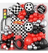 Haolongfa Race Car Balloon Arch Garland Kit, Race Car Birthday Party Decor | 103 Pcs Red Black Si...