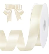 Ivory Satin Ribbon 1 inch 60 Yards Double Faced Cream Ribbon for Crafts Hair Bows Gift Wrapping W...