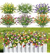Besteek 24 Bundles Artificial Flowers for Outdoors, Faux Plastic Flowers UV Resistant Fake Greene...