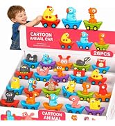 26 Pack Animal Friction Powered Toy Cars for Kid, Push and Go Mini Animal Cars for Toddlers, Iner...