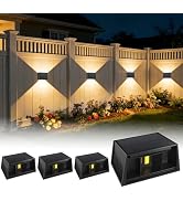 4 Pack Solar Powered Fence Lights Outdoor Waterproof Wall Mount Up and Down Wall Lights for Outsi...