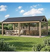 SUNJOY Carport 10.1 ft. x 21.6 ft. FSC Wood Gazebo with Privacy Wall and Rain Gutter, Outdoor Ced...