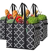 WISELIFE Reusable Grocery Bags 3-Pack Foldable Washable Large Storage Bins