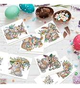 Tontut 6pcs Diamond Painting Kit Greeting Card, Flower Bunny 5D DIY Diamond Handmade Holiday Gree...