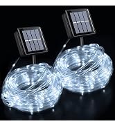 QITONG Solar Rope Lights, 2 Pack Each 33ft 100 LED String Light Outdoor Waterproof, 8 Modes Fairy...