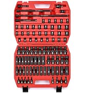 MIXPOWER 3/8'' Drive Master Impact Socket Set, 87-Piece Deep & Standard SAE and Metric,CR-MO, 1/4...