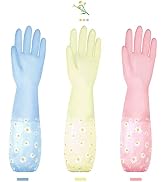 KAQ Dishwashing Cleaning Gloves 3 Pairs-Reusable Rubber Gloves Non-Slip Laundry Kitchen Gardening...