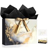 YoungTree Large Gift Bag with Tissue Papers and 1 Greeting Card 2 Color Ribbon, Portable Paper Bi...