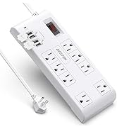 BESTEK 8-Outlet 6Ft Extension Cord Power Strip with 15A 1875W Surge Protector with 5V 4.2A 4 USB ...