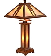 Bieye L10796 Mission Tiffany Style Stained Glass Table Lamp with Wooden Base, 26 inches Tall
