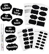 ONUPGO Chalkboard Labels Stickers Bulk - 196 Reusable Chalk Sticker Labels with Erasable Chalk Ma...
