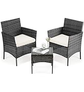 DUMOS 3 Piece Patio Furniture Set, All-Weather Outdoor Wicker Chairs with Removable Cushions & Te...