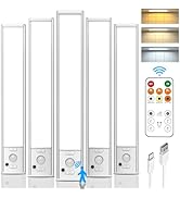 Under Cabinet Lights with Remote Control, USB Rechargeable Battery 180 Lumen Motion Sensor Indoor...