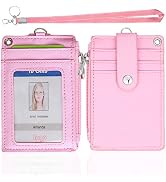 HASFINE ID Badge Holder with PU Leather Zipper Pocket & Lanyard, 2 Sided 5 Card Slots ID Card Hol...