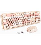 Wireless Keyboard and Mouse, Full-Size Typewriter Keyboard with Retro Round Keycaps, Ergonomic De...