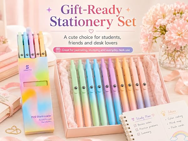 Gel Pens School Office Supplies - 10 Pcs 0.7mm Cute Black Ink Ballpoin