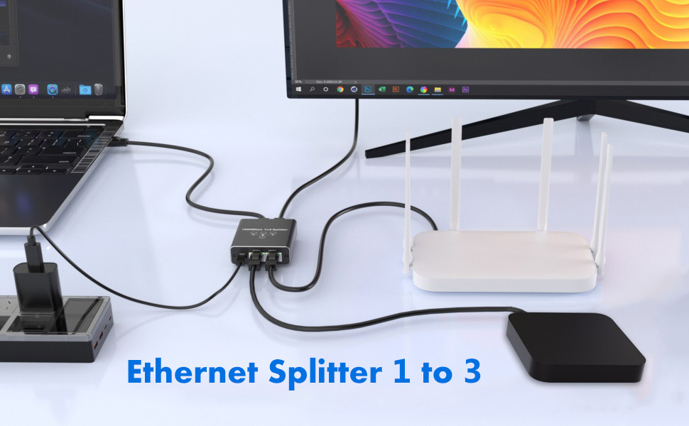 Ethernet Splitter 1 to 3 High Speed Internet Splitter 1000Mbps LAN Splitter Gigabit High Speed