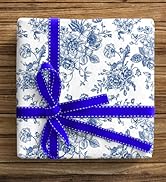 ZINTBIAL Floral Wrapping Paper for Women, Girls - Vintage Gift Wrap With Blue Flowers and Plants ...