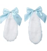 2Pcs Blue Girls Bunny Plush Lop Ears Hair Clip Rabbit Furry Ears Ribbon Bow-knot Hair Clamp Hairp...