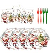 72 Pcs Christmas Paper Plates and Napkins Party Supplies, Santa Claus Snowman Xmas Tree Holidays ...