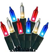 Red White Blue 4th of July Patriotic Day Decorations Lights 100 Count Mini String Lights with Gre...