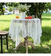 Huierxun White Lace Small Square Tablecloth 24 x 24 Inch Vintage Embroidered Table Cloth Shabby C...
