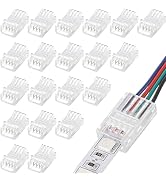 Flutesan 20 Pcs 4 Pin 10 mm LED Strip Connector RGB Lights Waterproof Adapter 22 AWG Wires Connec...