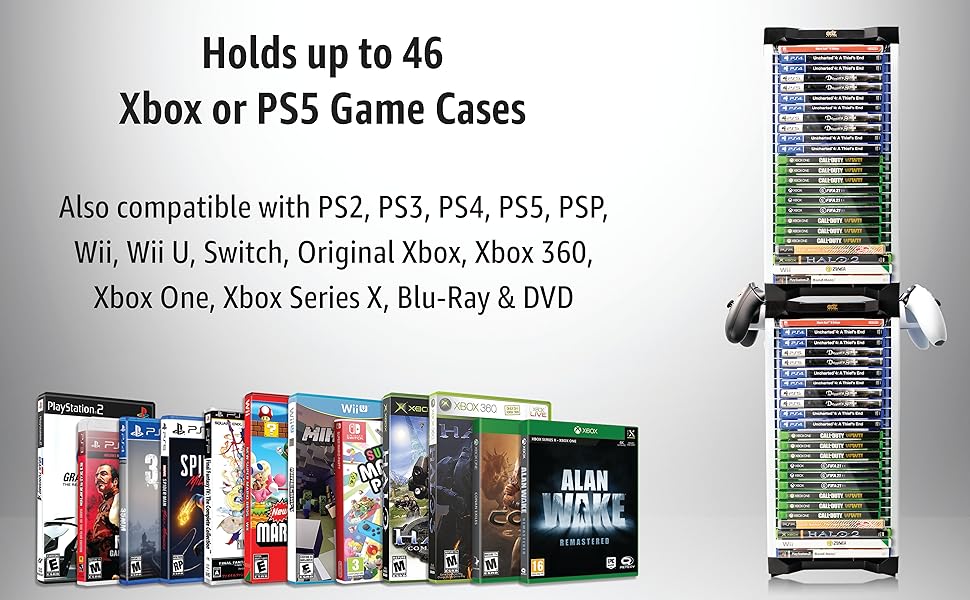 Game holder compatible with PS5 PS4 PS3 PS2 PSP Xbox 360 Xbox One Series X Wii Switch Blu-Ray DVD