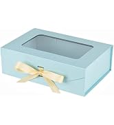 PLINJOY Blue Gift Box for Presents with Ribbon 10.8x7.5x3.5 Inches Clear Gift Box with Window Mag...