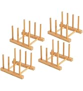 HBlife 4pcs Bamboo Dish Plate Bowl Cup Book Pot Lid Cutting Board Drying Rack Stand Drainer Stora...