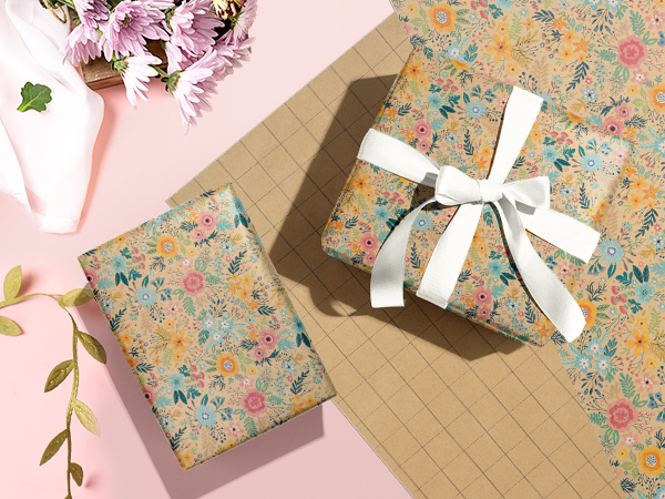 WRAPAHOLIC Kraft Floral Wrapping Paper