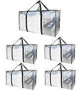 5 Pack Heavy Duty Moving Bags and Storage Bags - Clear Storage Bins with Lids, Moving Boxes with ...