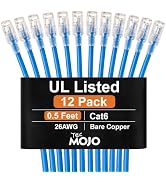 Tecmojo UL Listed Cat6 0.5ft Ethernet Cable, 26AWG 100% Pure Copper Conductors, Cat6 Network Cabl...