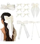 10PCS Silk Satin Hair Bows Hair Clip Long White Hair Ribbon Bow Hair Bow Clips Variety Style for ...