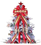 Christmas Tree Topper Wreath Bow Large Green Christmas Bow Tree Topper 52"x13" Red and Green Ice ...