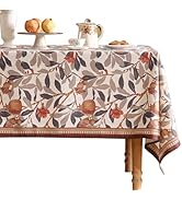 patdrea Designer Brown Rectangle Tablecloth,Framhouse Linen Pomegranates and Leaves Tree Pattern ...