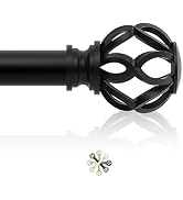 TVWOO Black Decorative Farmhouse Curtain Rods:36-88" Adjustable Heavy Duty Single Window Curtain ...