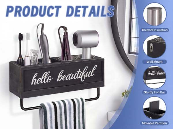 Hair Tools and Styling Organizer with Towel Bar