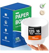 Dispolife 125 Pack 16 Oz Compostable Paper Bowls,Disposable Bowls Bulk,Eco-friendly Bagasse Bowls...